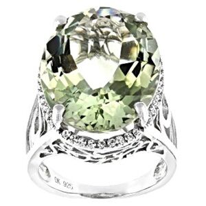 JTV Light Green Oval Gemstone Sterling Ring with Accent Stones